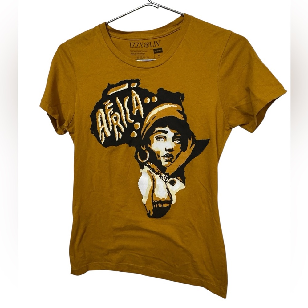 Izzy & Liv Mustard Yellow Africa Graphic Women’s M T-Shirt MINTY